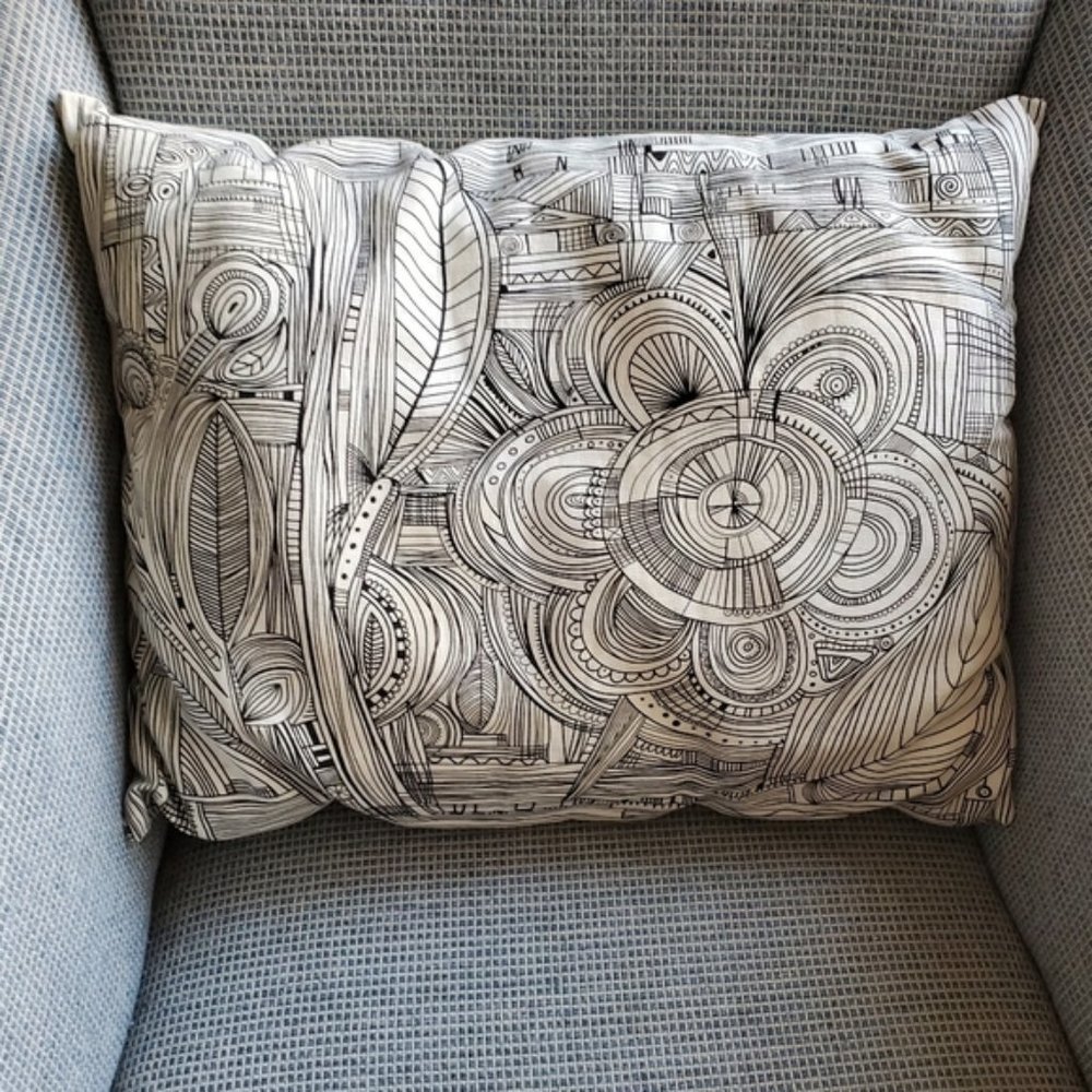 Black & White Doodle Throw Pillow (Case + Insert)